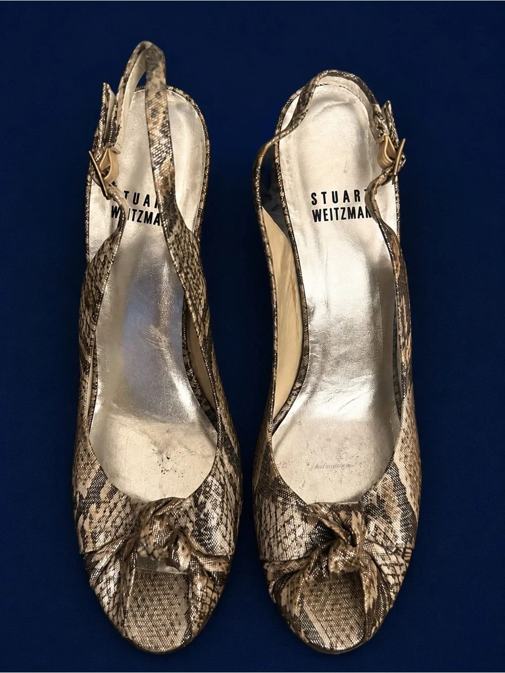 ✨ Stuart Weitzman Snakeskin Print Slingback Heels Size 7.5N Vintage Y2K